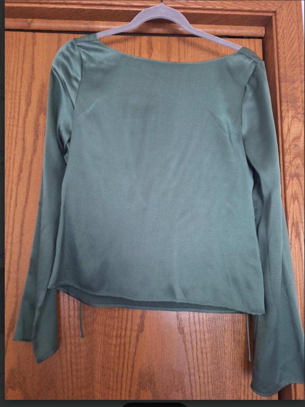 Reformation Emerald Green Long Sleeve Silk Blouse with Cowl Back